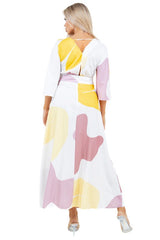 V-Neck 3/4 Sleeve Summer Look Maxi Dress