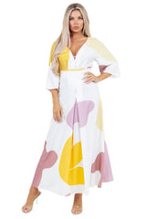 V-Neck 3/4 Sleeve Summer Look Maxi Dress