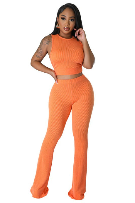 Sleeveless Crop Top & Elastic Drawstring Fitted Pants