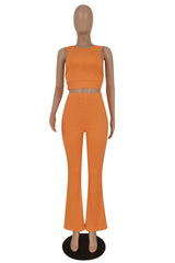 Sleeveless Crop Top & Elastic Drawstring Fitted Pants