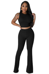Sleeveless Crop Top & Elastic Drawstring Fitted Pants