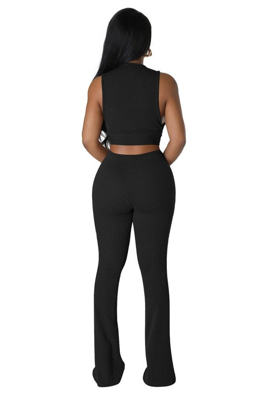 Sleeveless Crop Top & Elastic Drawstring Fitted Pants