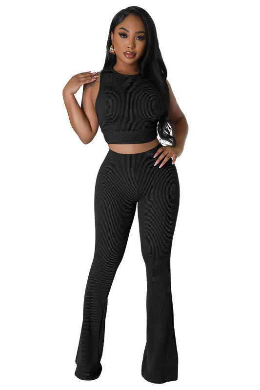 Sleeveless Crop Top & Elastic Drawstring Fitted Pants