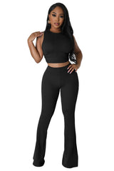 Sleeveless Crop Top & Elastic Drawstring Fitted Pants