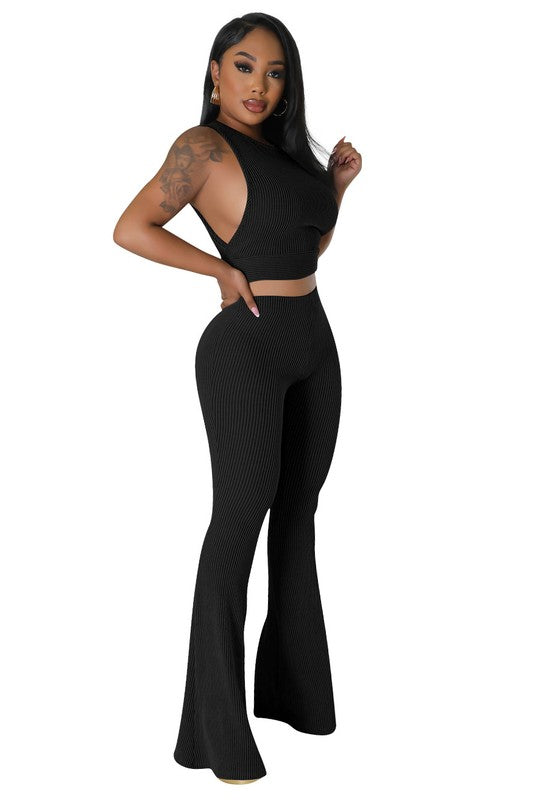 Sleeveless Crop Top & Elastic Drawstring Fitted Pants