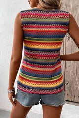 Ethnic Wavy Pattern Round Neck Sleeveless Cami Top