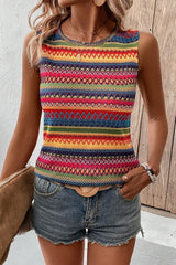 Ethnic Wavy Pattern Round Neck Sleeveless Cami Top