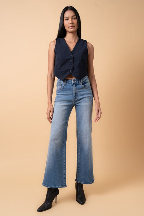 Stretch Denim High Rise Relaxed Wide Leg Jeans