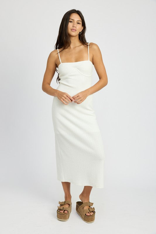 White Waffle Knit Cami Midi Dress