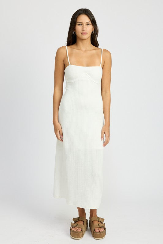 White Waffle Knit Cami Midi Dress