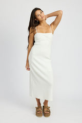 White Waffle Knit Cami Midi Dress