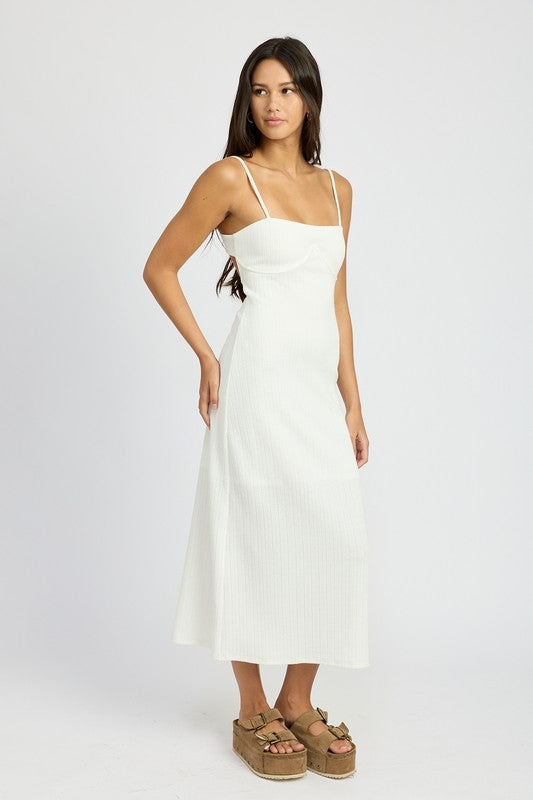 White Waffle Knit Cami Midi Dress