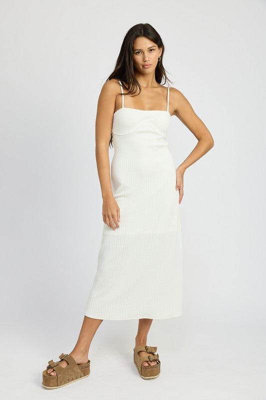 White Waffle Knit Cami Midi Dress