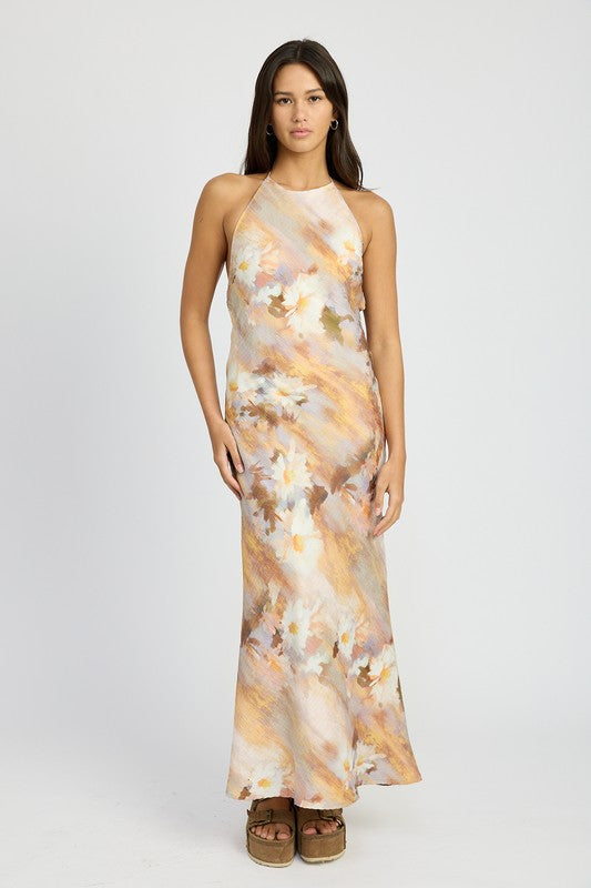 Halter Neck Floral Sleeveless Maxi Dress