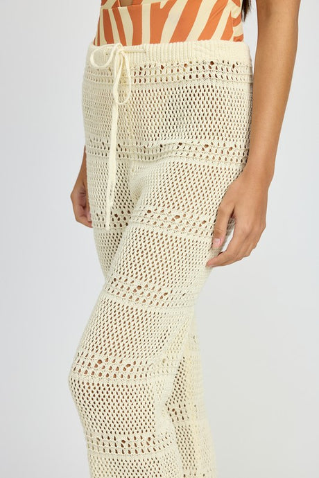 Cream Crochet Pants with Drawstring