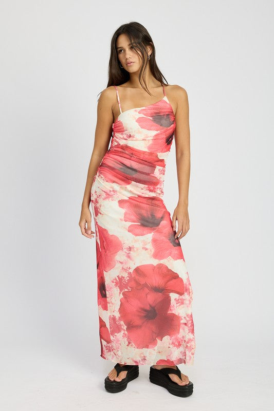 ONE SHOULDER RUCHED MAXI DRESS