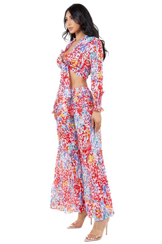 Summer Chiffon Style Crop Top & Palazzo Pant Set