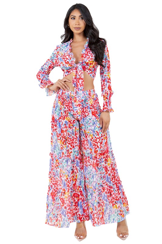 Summer Chiffon Style Crop Top & Palazzo Pant Set