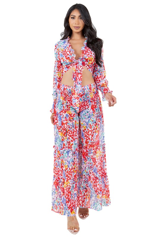 Summer Chiffon Style Crop Top & Palazzo Pant Set