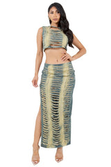 Zipper Up Crop Top & Maxi Skirt Set