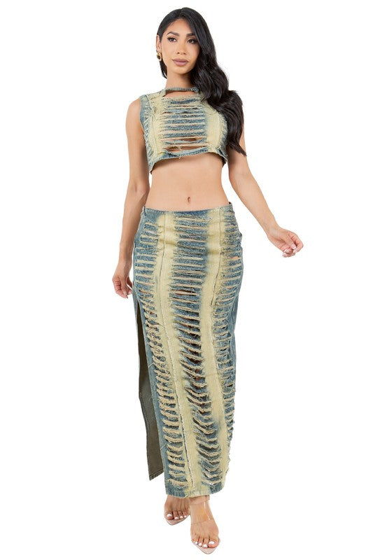 Zipper Up Crop Top & Maxi Skirt Set