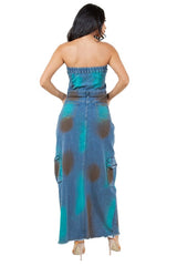 Blue Multi Strapless Fashion Maxi Dress