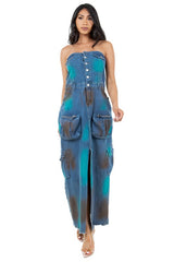 Blue Multi Strapless Fashion Maxi Dress