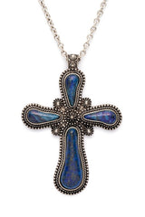 Genuine Stone Cross Pendant Necklace Set