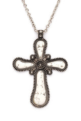 Genuine Stone Cross Pendant Necklace Set