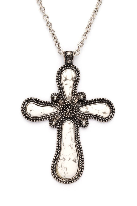 Genuine Stone Cross Pendant Necklace Set