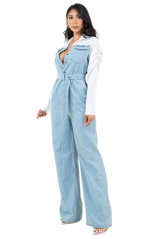 Light Blue Loose Fit Denim Jumpsuit