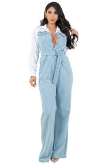 Light Blue Loose Fit Denim Jumpsuit