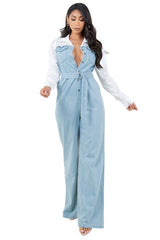 Light Blue Loose Fit Denim Jumpsuit