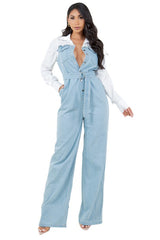 Light Blue Loose Fit Denim Jumpsuit