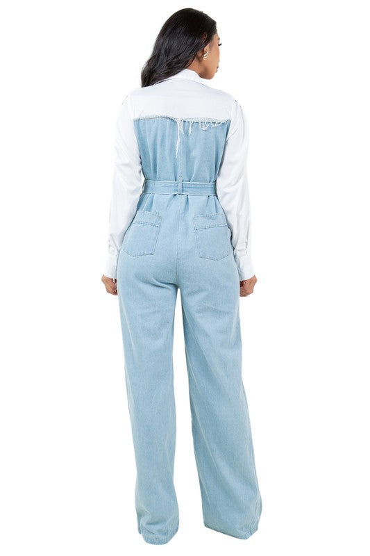 Light Blue Loose Fit Denim Jumpsuit