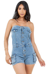 Strapless Front Button Up Romper
