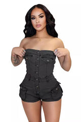 Strapless Front Button Up Romper