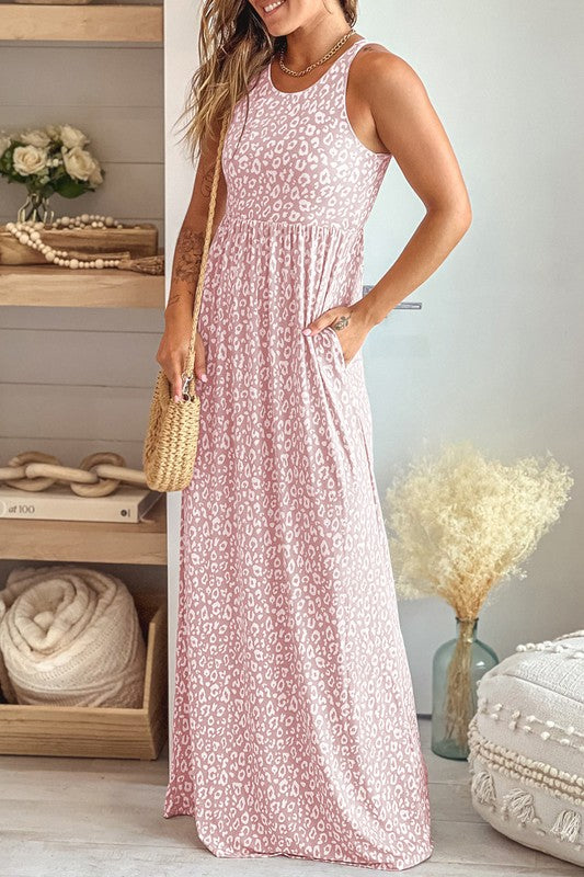 Leopard Dust Baby Pink Sleeveless Maxi Dress