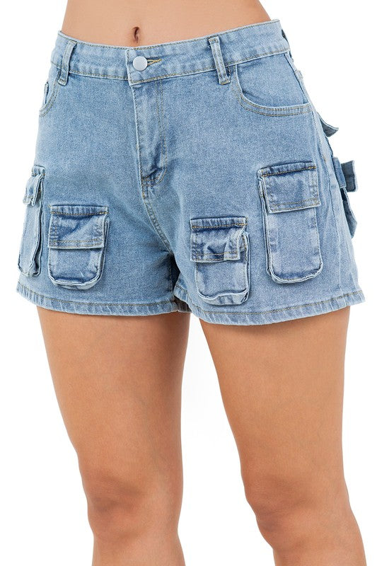 Multi Pocket Cargo Denim Shorts