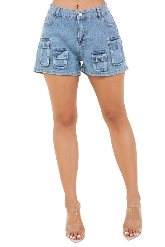 Multi Pocket Cargo Denim Shorts