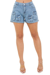 Multi Pocket Cargo Denim Shorts