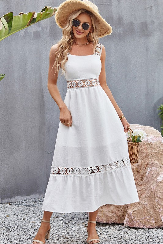 Tory Lace Paneling Casual Midi Dress