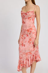 Floral Asymmetrical Dress with Ruffle Detail