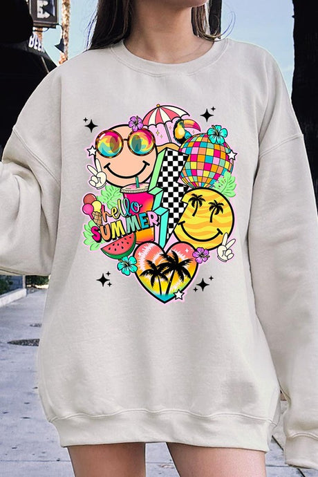 Hello Summer Collage Graphic Fleece Sweatshirts