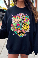 Hello Summer Collage Graphic Fleece Sweatshirts