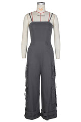 Thin Strap Sleeveless Wide-Leg Cargo Jumpsuit