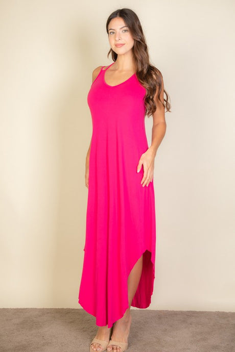 Button Front Tie Waist Sleeveless Maxi Dress