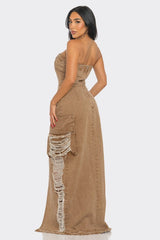 Vintage Washed Distressed Cargo Maxi Dress