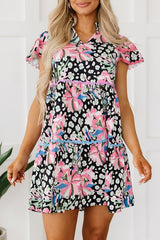 Women Floral Ricrac Embellished Tiered Mini Dress