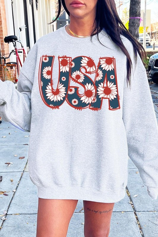 Floral USA  Graphic Fleece Sweatshirts